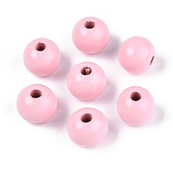 Бледно-Розовый Круглые бусины из натурального дерева схима, окрашенные распылением, розовый жемчуг, 11.8~12.5x11 мм, отверстие : 2.5~3 мм