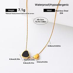 Heart Fashion 304 Stainless Steel Resin Pendant Necklaces for Women, Golden, Black, Heart, 15.75 inch(40cm)