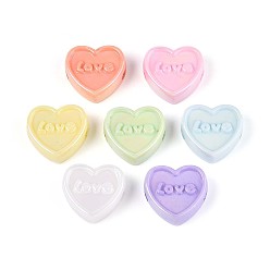 (52) Непрозрачная лаванда Непрозрачные акриловые бусины с УФ-покрытием, радужный, сердце со словом "love", разноцветные, 22~22.5x24x9 мм, отверстие : 3.5 мм