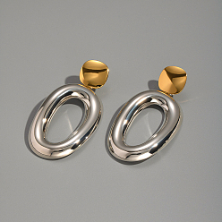 Золотой & Серебряный 304 овальные серьги-гвоздики из нержавеющей стали с подвесками, золотой и серебряный, 62x30 мм