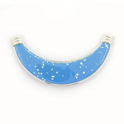 Deep Sky Blue Platinum Plated Iron Enamel Tube Links, with White Shell Chips, Chandelier Components, Deep Sky Blue, 125x15~29x3mm, Hole: 5mm