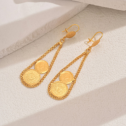 Teardrop Винтажные геометрические серьги-кольца с кисточками из латуни в форме монеты, золотые, слеза, 72 мм