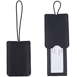 Черный 2шт. выдвижная багажная бирка из искусственной кожи со шнурком, этикетки для чемоданов в самолете, прямоугольные, чёрные, 104x59x2.5 мм