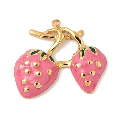 Клубника 304 нержавеющей стальной эмали подвески, ионное покрытие (ip), реальный 18 k позолоченный, клубника, 21x24x4.5 мм, отверстие : 1.4 мм