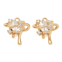 Real 18K Gold Plated Brass Micro Pave Clear Cubic Zirconia Charms, Heart Charms, Real 18K Gold Plated, 11x10x6mm, Hole: 1mm