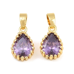Lila Messing pflastern Zirkonia Charme, Träne Reize, Einzelstein-Anhänger, echt 18 k vergoldet, lila, 13x8.5x5 mm, Bohrung: 5x3 mm
