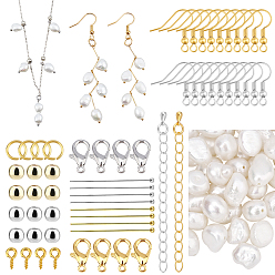 Platin & golden DIY Perlenschmuckset-Herstellungsset, einschließlich Perlen, Messingperlen & Stift & Endkette, Eisenbügel & Biegeringe & Ohrringhaken, elastischen Faden, Legierung Spangen, Nadeln, Platin & golden, Perle: 50pcs/set