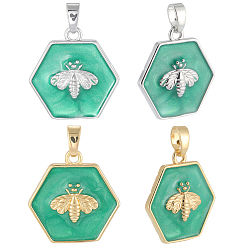 (52) Непрозрачная лаванда 6 шт. 2 цвета латунные подвески, с эмалью, шестиугольник с пчелами, разноцветные, 18.5x18x3 мм, отверстие : 4.5x2 мм, 3 шт / цвет