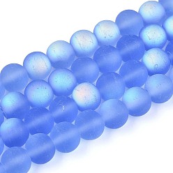 Королевский синий Матовые прозрачные стеклянные бусины, круглые, с половиным покрытием, с покрытием AB цвета, королевский синий, 8~8.5 мм, отверстие : 1 мм, около 51~53 шт / нитка, 14.57~15.35'' (37~39 см)