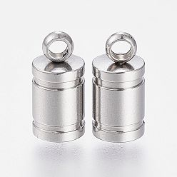 Stainless Steel Color Tarnish Resistant 304 Stainless Steel Cord Ends, End Caps, Column, Stainless Steel Color, 10x5mm, Hole: 1mm