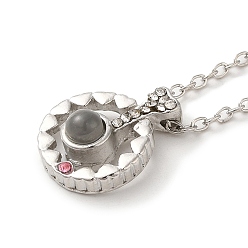 Плоский Круглый Я люблю тебя на 100 языках стеклянное проекционное ожерелье, Ожерелье-подвеска из цинкового сплава со стразами на День святого Валентина, плоско-круглые, 16.54 дюйм (42 см), Кулон : 20x16 мм