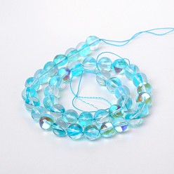 Cyan Synthetical Moonstone Round Beads Strands, Holographic Beads, Dyed, Cyan, 6mm, Hole: 1mm, about 64pcs/strand, 15.5 inch