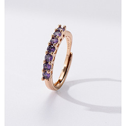 Фиолетовый Плоские круглые микро латунь проложить кубического циркония палец кольца, золотые, фиолетовые, внутренний диаметр: регулируемый