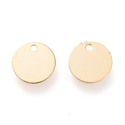 Oro 304 encantos de acero inoxidable, Corte con laser, estampar etiqueta en blanco, plano y redondo, dorado, 8x0.4 mm, agujero: 1 mm