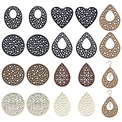 Mixed Shapes 36шт 9 стили деревянные подвески, полые прелести, разнообразные, 49.5~59.5x39.5~51.5x2.5 мм, отверстие : 1.6 мм, 4 шт / стиль