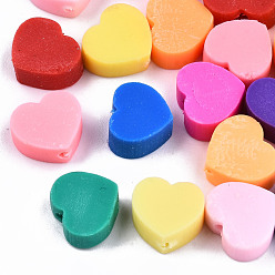 Mixed Color Handmade Polymer Clay Beads, Heart, Mixed Color, 10x10x5mm, Hole: 2mm