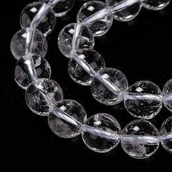 Quartz Crystal Natural Quartz Crystal Beads Strands, Rock Crystal Beads, with Cotton Thread, Round, 8mm, Hole: 1mm, about 45pcs/strand, 14.17 inch(36cm)