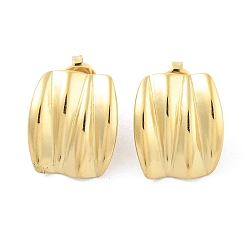 Real 14K Gold Plated Ion Plating(IP) 304 Stainless Steel Stud Earrings, Curved Rectangle, Real 14K Gold Plated, 18.5x15.5mm