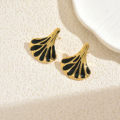 Черный Серьги-гвоздики с эмалью из нержавеющей стали, золотые, чёрные, 26.3x22.3 мм