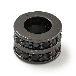 Черный Цвет Металла Латунные европейские бусины с микропаве черного циркония, плоско-круглые, металлический черный , 8.5x5.5 мм, отверстие : 5 мм