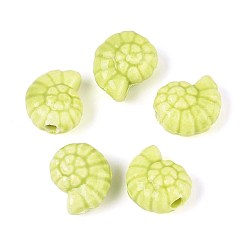 Зелено-Желтый Ручной фарфоровые керамические шарики, яркие глазированный фарфор, формы раковины, зеленый желтый, 14x12x7.5~8 мм, отверстие : 2~2.5 мм