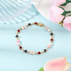 (52) Непрозрачная лаванда Браслеты из стеклянных бусин для женщин, ромб, с гальванизированными стеклянными бусинами счетов, разноцветные, 8-1/8 дюйм (20.5 см)