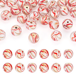 Brique Rouge 30pcs perles de lampwork en sable doré faites à la main, ronde, firebrick, 10mm, Trou: 1.4mm