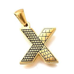 Letter X Золотые подвески 304 из нержавеющей стали, образец коры, Письмо X, 18x15.5x2.5 мм, отверстие : 5.5x3 мм