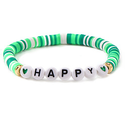 Разноцветный Браслеты из акриловых и полимерных глиняных бусин хейши с надписью "Word Happy" для женщин., красочный, 6.89 дюйм (17.5 см)