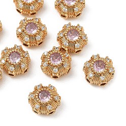 Pink Maillons multi-rangs en laiton pavé de zircone cubique shegrace, fleur, sans cadmium et sans plomb et sans nickel, réel 18 k plaqué or, rose, 8x5mm, Trou: 1.4mm