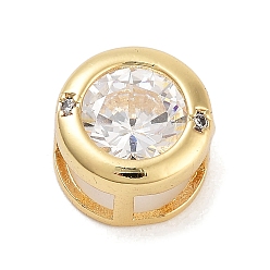 Прозрачный Покрытие стойки латунные микро-паве кубические подвески-скользящие, долговечный, без свинца и без кадмия, реальный 18 k позолоченный, плоско-круглые, прозрачные, 10.5x7 мм, отверстие : 5 мм