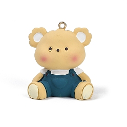 Медведь Непрозрачные подвески смолы, с платиновыми железными петлями, медведь, 44.5x38.5x29.5 мм, отверстие : 2.5 мм