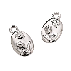 Платина 20шт ccb пластиковые подвески, овал с тюльпаном, платина, 19x11x5 мм, отверстие : 1.5 мм