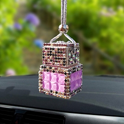 Бледно-Розовый Квадратные стеклянные флаконы для духов со стразами, флаконы для освежителей воздуха, подвесные украшения, для украшения зеркала заднего вида автомобиля, розовый жемчуг, 100 мм