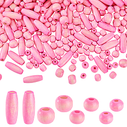 Pink 480шт 4 стили окрашенные бусины из натурального дерева, круглые, розовые, 6~23x4~9 мм, отверстие : 2~3 мм, 120 шт / стиль