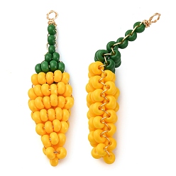 Золотистый Подвески из стеклянных бусин в виде перца, с настоящей медной проволокой 18 k с золотым покрытием, золотые, 44x12x6.5 мм, отверстие : 1.8 мм