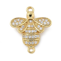 Настоящее золото 18K Стойка покрытие латунь микропаве прозрачный кубический цирконий пчела соединительные подвески, долговечный, без кадмия и без свинца, реальный 18 k позолоченный, 20x17x4 мм, Отверстие : 1.2 мм & 1.6 мм