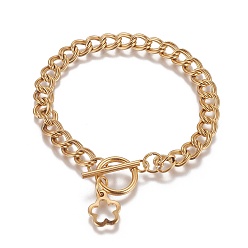 Золотой Ионное покрытие (ip) 304 браслеты-цепочки из нержавеющей стали, с застежка Переключить, золотые, 7-5/8 дюйм (19.3 см), Коннекторы : 8x7x1 мм