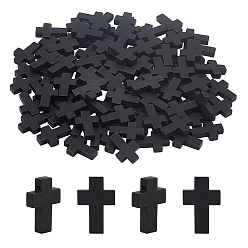 Black Wooden Pendants, Cross, Dyed, Black, 21~22x14~15x4~5mm, Hole: 1.8mm, 100pcs/box