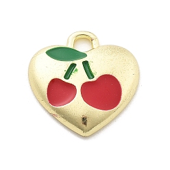 Вишня Подвески из эмали и сплава, золотые, сердце прелести, вишня, 16x15x3 мм, отверстие : 2 мм