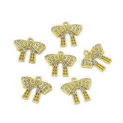 Light Gold Rack Plating Alloy Crystal Rhinestone Pendants, Bowknot Charms, Light Gold, 18x20x3mm, Hole: 1.8mm