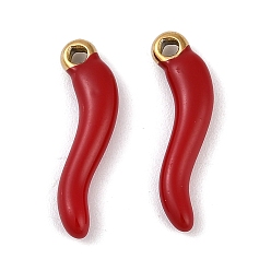 Красный Ионное покрытие (ip) 304 подвески из нержавеющей стали с эмалью, реальный 18 k позолоченный, рог изобилия / итальянский рог корничелло амулеты, красные, 20x6x3 мм, отверстие : 1.6 мм