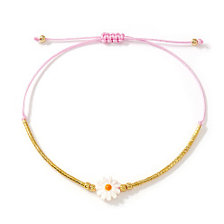 Pink Богемные стеклянные бисерные плетеные браслеты, Украшения из натуральных ракушек для женщин., маргаритка, розовые, 11.02 дюйм (28 см)