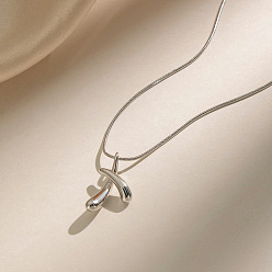 Stainless Steel Color 304 Stainless Steel Cross Teardrop Pendant Necklaces for Women, Stainless Steel Color, 15.94 inch(40.5cm)