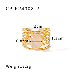 Розовый Кварц 304 Браслет из нержавеющей стали с открытыми кольцами из натурального розового кварца., овальные, золотые, 20 мм
