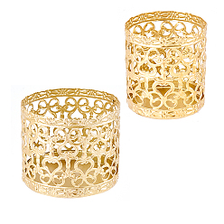 Golden Iron Hollow Candle Holder, Perfect Home Party Decoration, Column with Flower, Golden, 2pcs/set