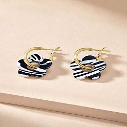 Черный Железные серьги-кольца с акриловыми подвесками, цветок, золотые, чёрные, 20 мм