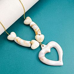 Floral Blanca Colgante de corazón acrílico 304 Collares de cadena redonda de acero inoxidable con forma de serpiente, dorado, blanco floral, 17.72 pulgada (45 cm)
