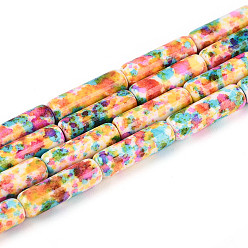 Разноцветный Синтетических нитей бирюзовые бусы, окрашеные, колонка, красочный, 12.5~13x4 мм, отверстие : 0.9~1 мм, около 29 шт / нитка, 14.37~14.76'' (36.5~37.5 см)