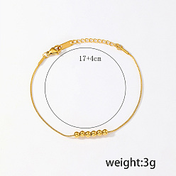 Золотой 201 женские браслеты-змейки из нержавеющей стали, с 201 из нержавеющей стали круглых бусин, золотые, внутренний диаметр: 6-3/4 дюйм (17 см)